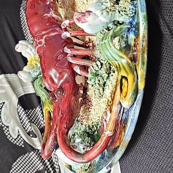Rare ceramic plate Lobster with. Vintage antique palissy plate handmade faience - Picture 4 of 9